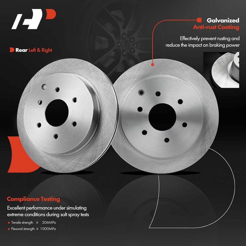 A-Premium 13.78 inch (349.8mm) Rear Vented Disc Brake Rotors + Ceramic Pads Kit Compatible with Select Nissan, Infiniti Models - Armada 2017-2019, QX80 2014-2019, QX56 2011-2013, 6-PC Set