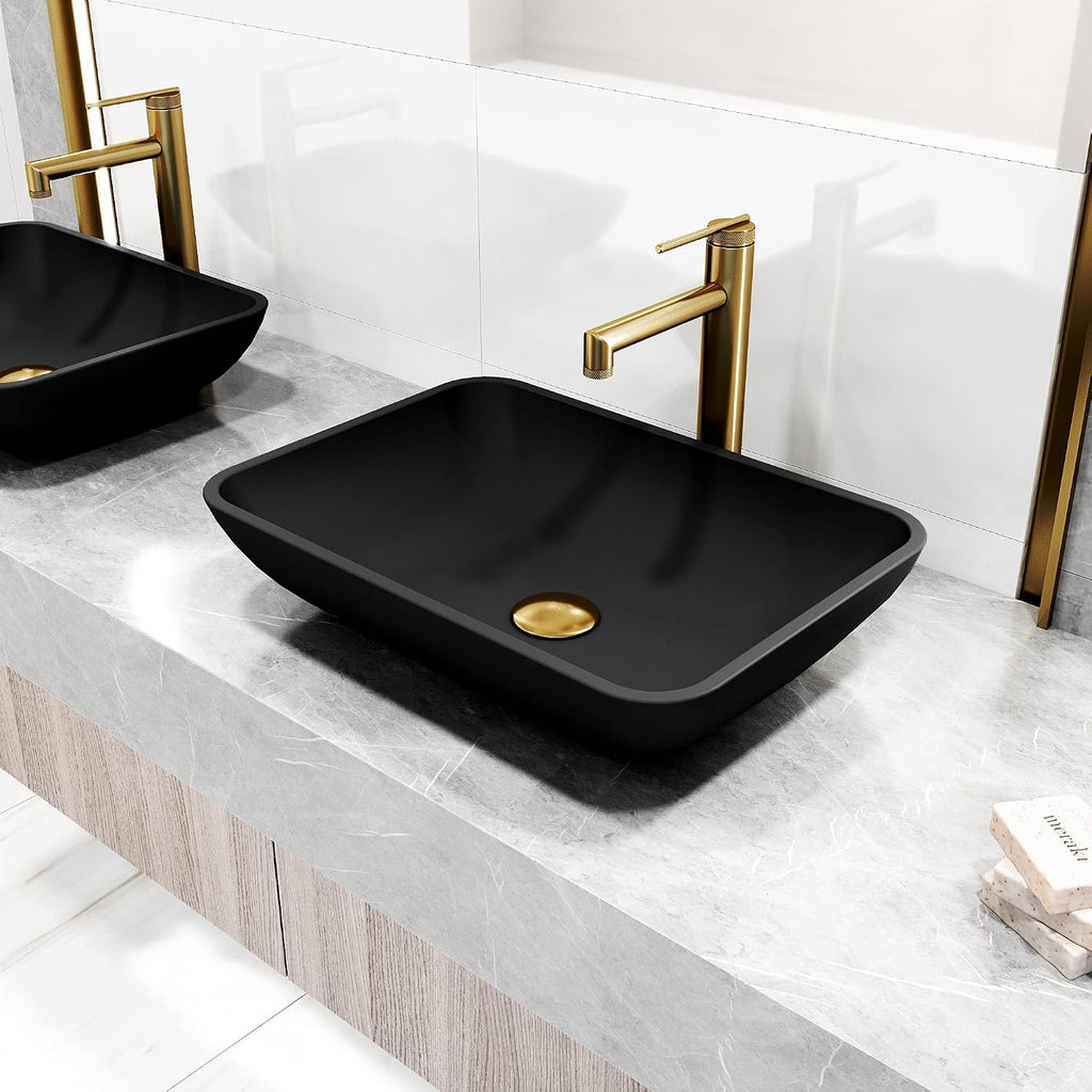VIGO Sterling Single-Handle Single-Hole Mount Vessel Bathroom Sink Faucet, 11-Inch, Matte Brushed Gold, Modern Design, Solid Brass, 1.2 GPM WaterSense & Ceramic Disc Valve, Corrosion-Resistant