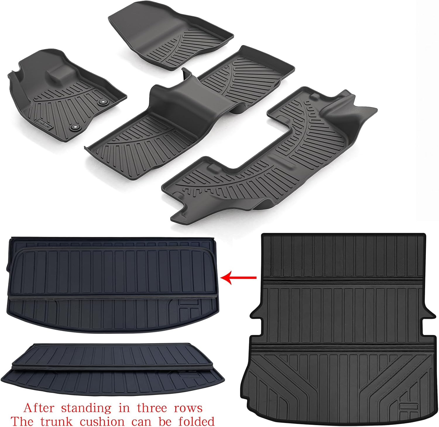 Floor Mats & Large Trunk Mat for 2015-2017 2018 2019 Ford Explorer TPE All Weather Protection Car Floor Liners with Foldable Big Cargo Liners（Foldable） Accessories