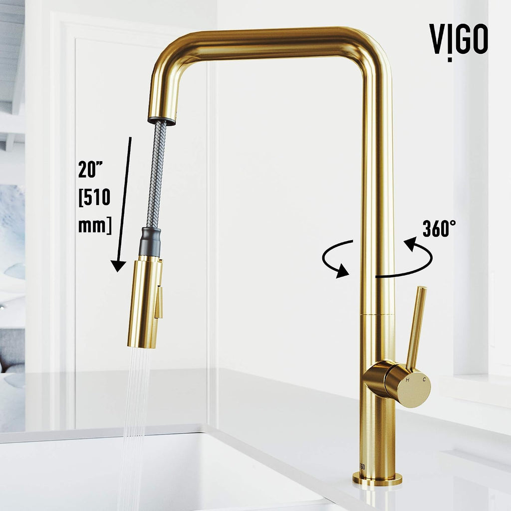 VIGO Parsons 18'' H Single Handle Pull-Down Sprayer Kitchen Faucet in Matte Brushed Gold-VG02031MG
