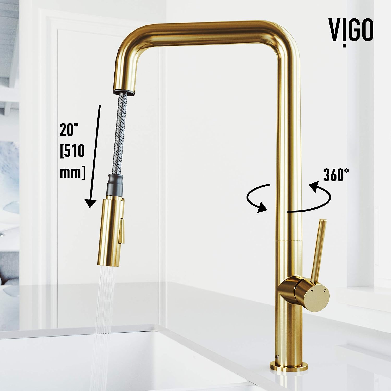 VIGO Parsons 18'' H Single Handle Pull-Down Sprayer Kitchen Faucet in Matte Brushed Gold-VG02031MG