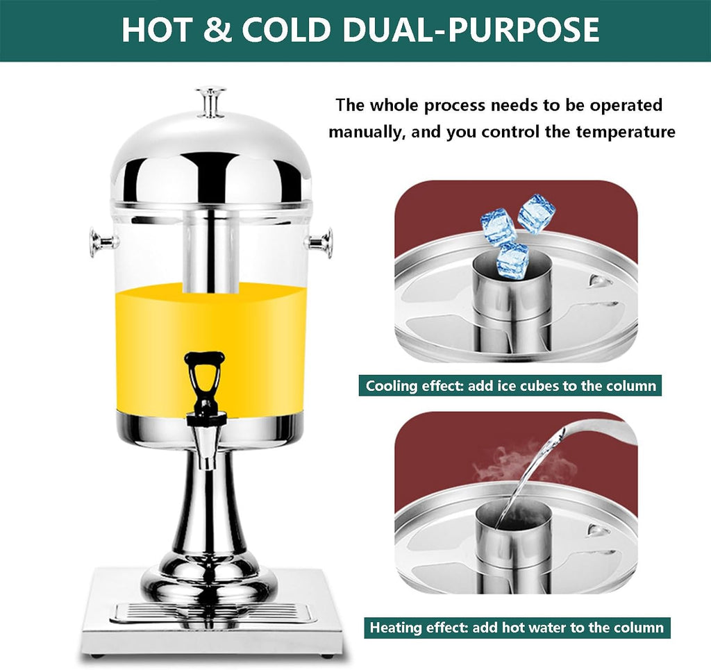 Commercial Juice Dispensers with Tap - Self-Service Beverage Dispenser Double Cold Drink Dispenser with Ice Container - Hot and Cold Dual-Purpose - 2 Bucket,go，Silver