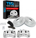 TRQ Performance Front Brake Pad and Rotor Set Ceramic Drilled Coated Rotors Calipers Compatible with 98-05 Chevrolet Blazer S10 98-03 GMC Sonoma 98-01 Jimmy Oldsmobile Bravada 98-00 Isuzu Hombre