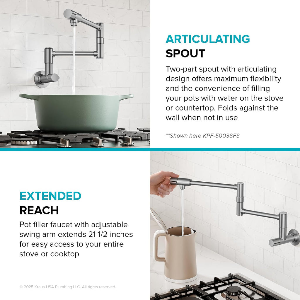 KRAUS Bolden Pot Filler Faucet with Retractable Arm, Wall Mount Kitchen Faucet, Pot Filler for Stove in Spot-Free Brushed Brass, KPF-5003SFBB