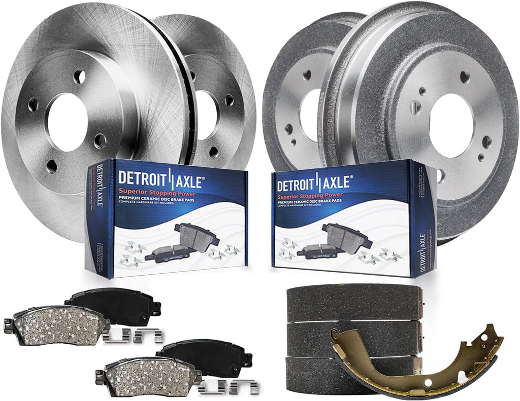 Detroit Axle - Brake Kit for 2009-2013 Honda Fit Front Disc Brake Rotors Ceramic Brakes Pads Rear Brake Drums Brakes Shoes 2010 2011 2012 Replacement : 10.32' inch Front Rotors