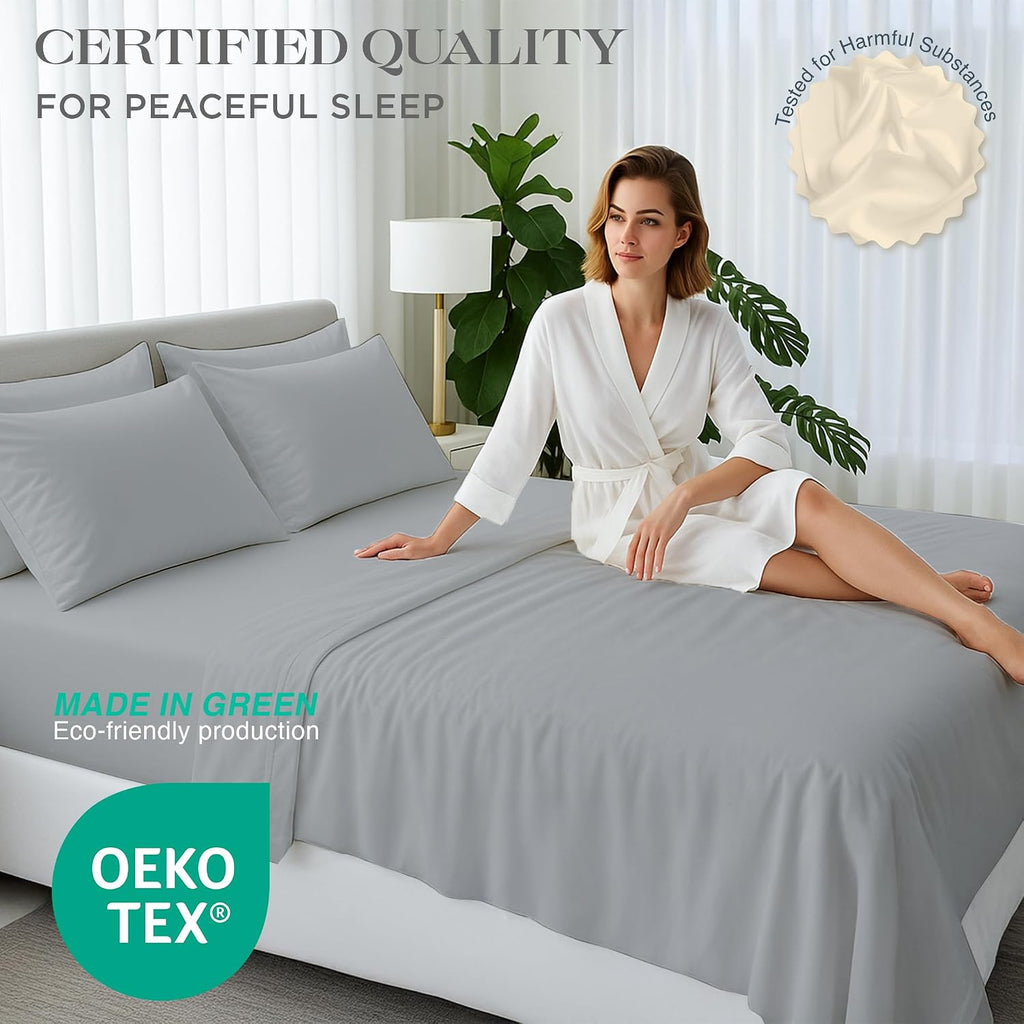 Bluemoon Homes Egyptian Cotton Sheets King Size Pack of 2-4 Piece Sheet Set All Around Elastic 18' Deep Fitted Sheet, Extra Soft Bed Sheets - Light Grey King Bedding Set