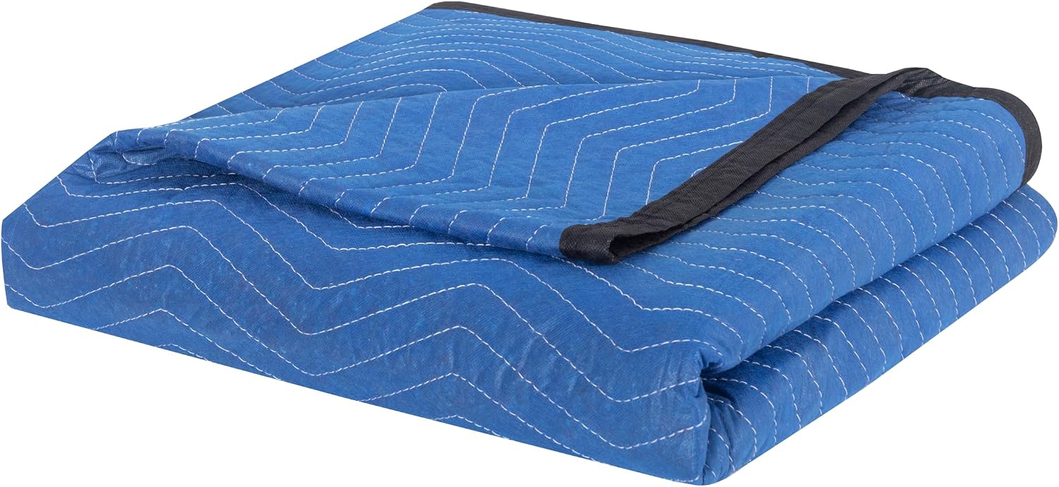 Moving Blankets 12 Packs, Extra Large 80'x72' Furniture Moving Pads, Reusable Packing Blankets, Professional Quilted Furniture Shipping & Storage Pads for Couch Desk Cabinet Appliances, Blue and Black
