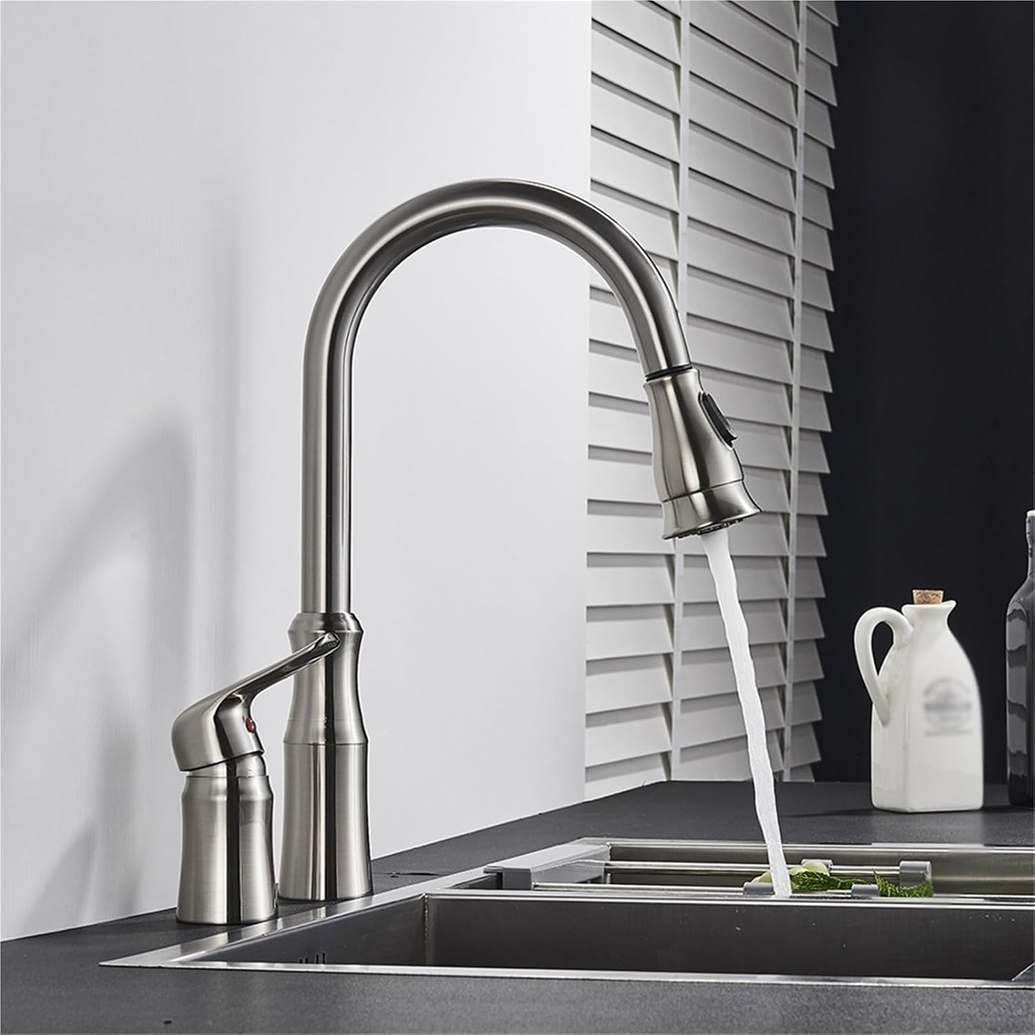 Brass Kitchen Faucet Pull Out Flexible Sink Mixer Taps Hot & Cold Water Mixer Cranes Water Saving Bathroom Faucets(Brushed Nickel B)