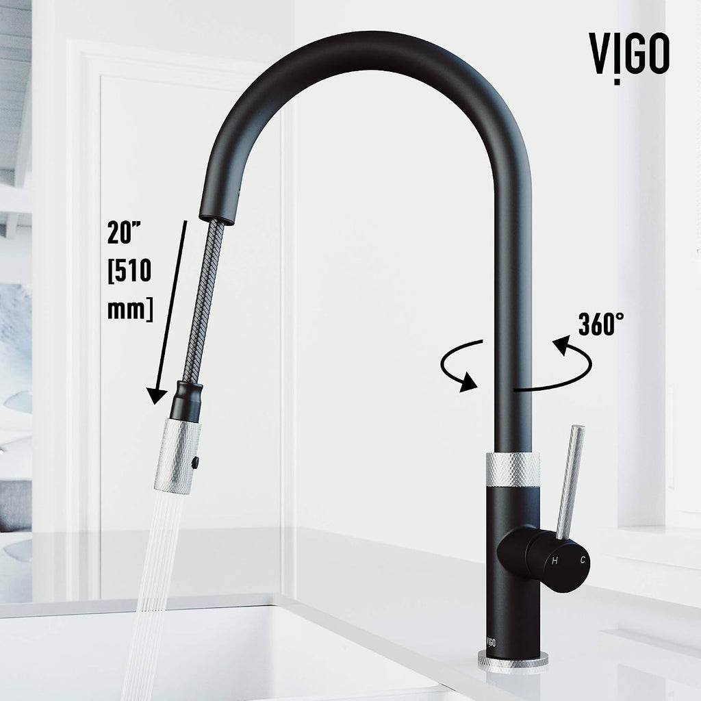 VIGO Bristol 19'' H Single Handle Pull-Down Sprayer Kitchen Faucet in Stainless Steel and Matte Black-VG02033STMB