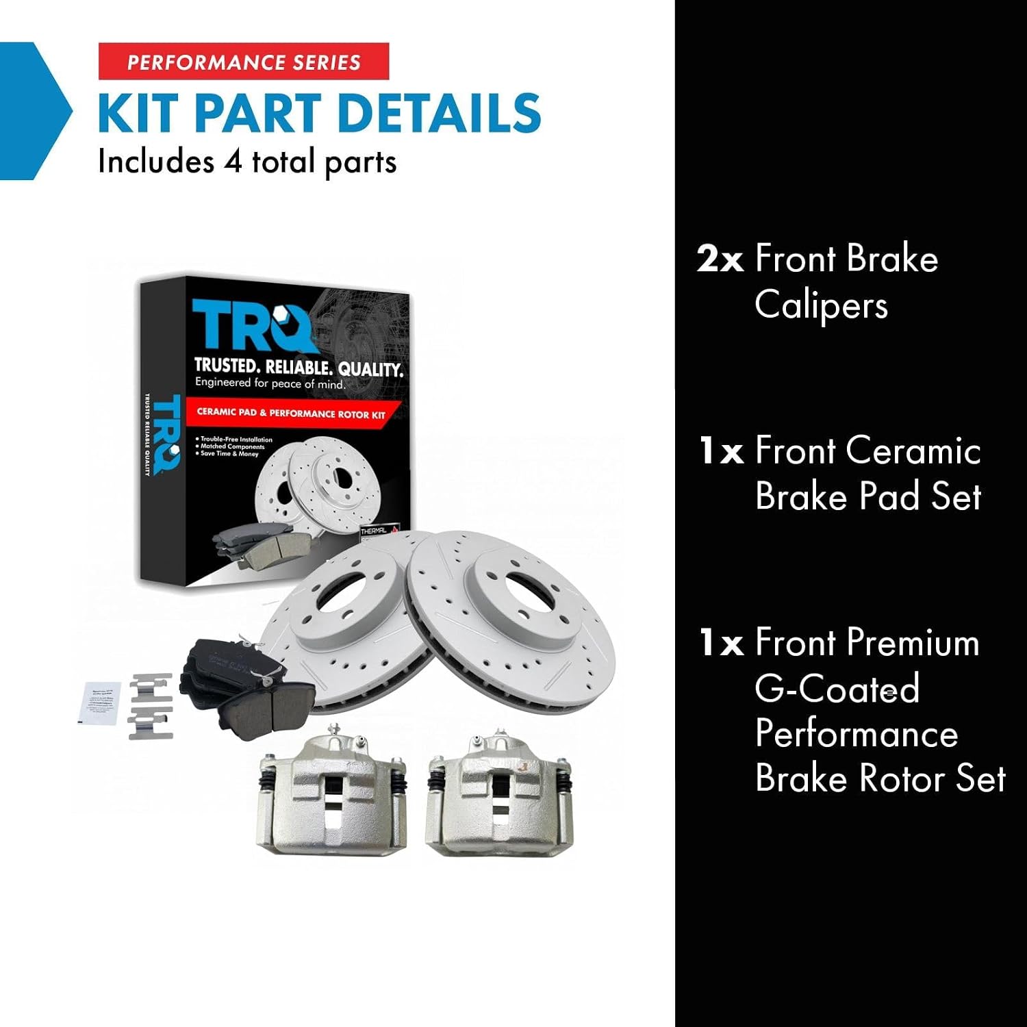 TRQ Performance Front Brake Pad and Rotor Set Ceramic G Coated Drilled Slotted Rotors Calipers Compatible with 2001-2007 Ford Taurus 2002 Lincoln Continental 2001-2005 Mercury Sable
