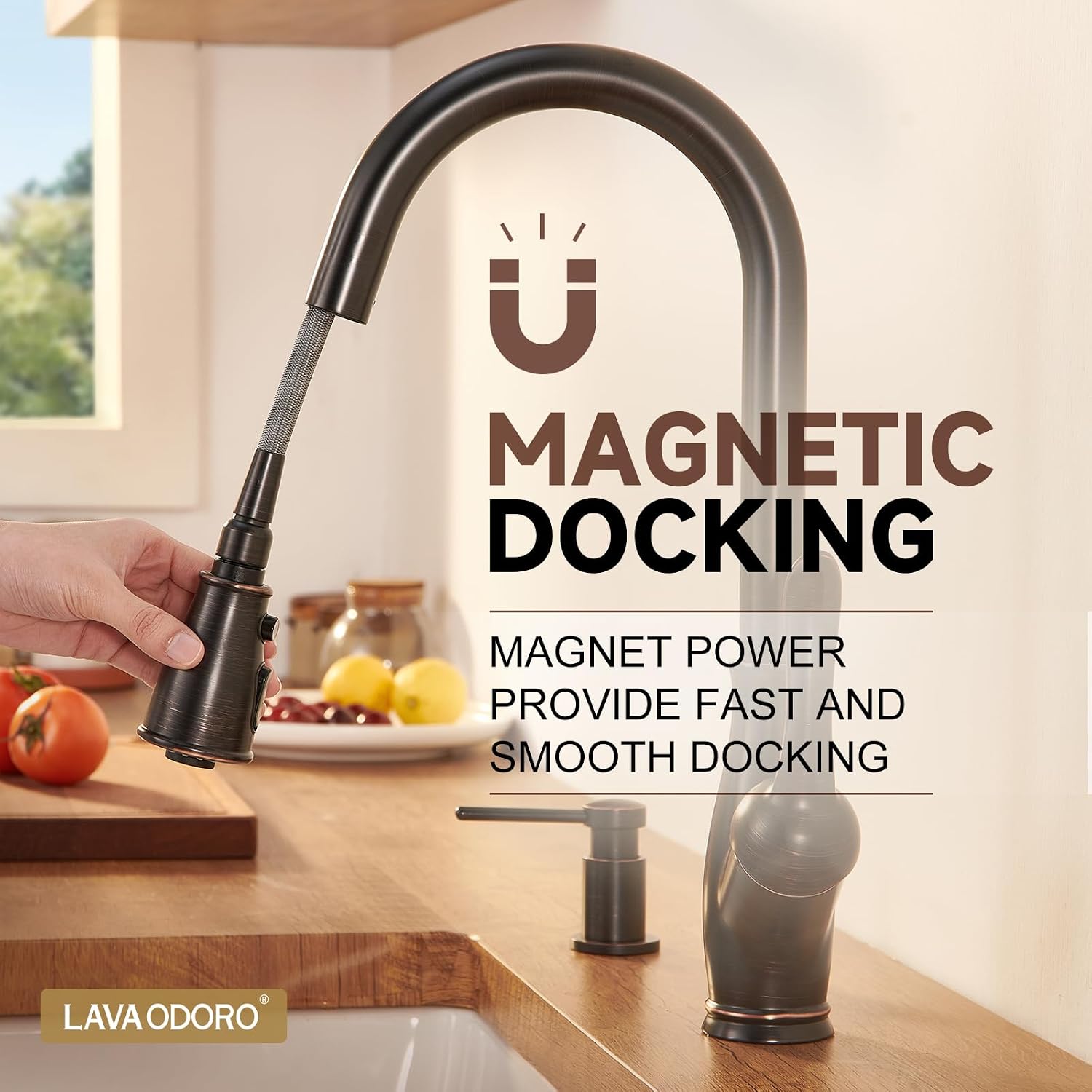 Oil Rubbed Bronze Kitchen Faucet with Pull Down Sprayer, Lava Odoro Bronze Kitchen Sink Faucet with Magnetic Docking Spray 3-Function, Brass Faucet for Kitchen Sink 1 Hole and 3 Hole, KF271-ORB