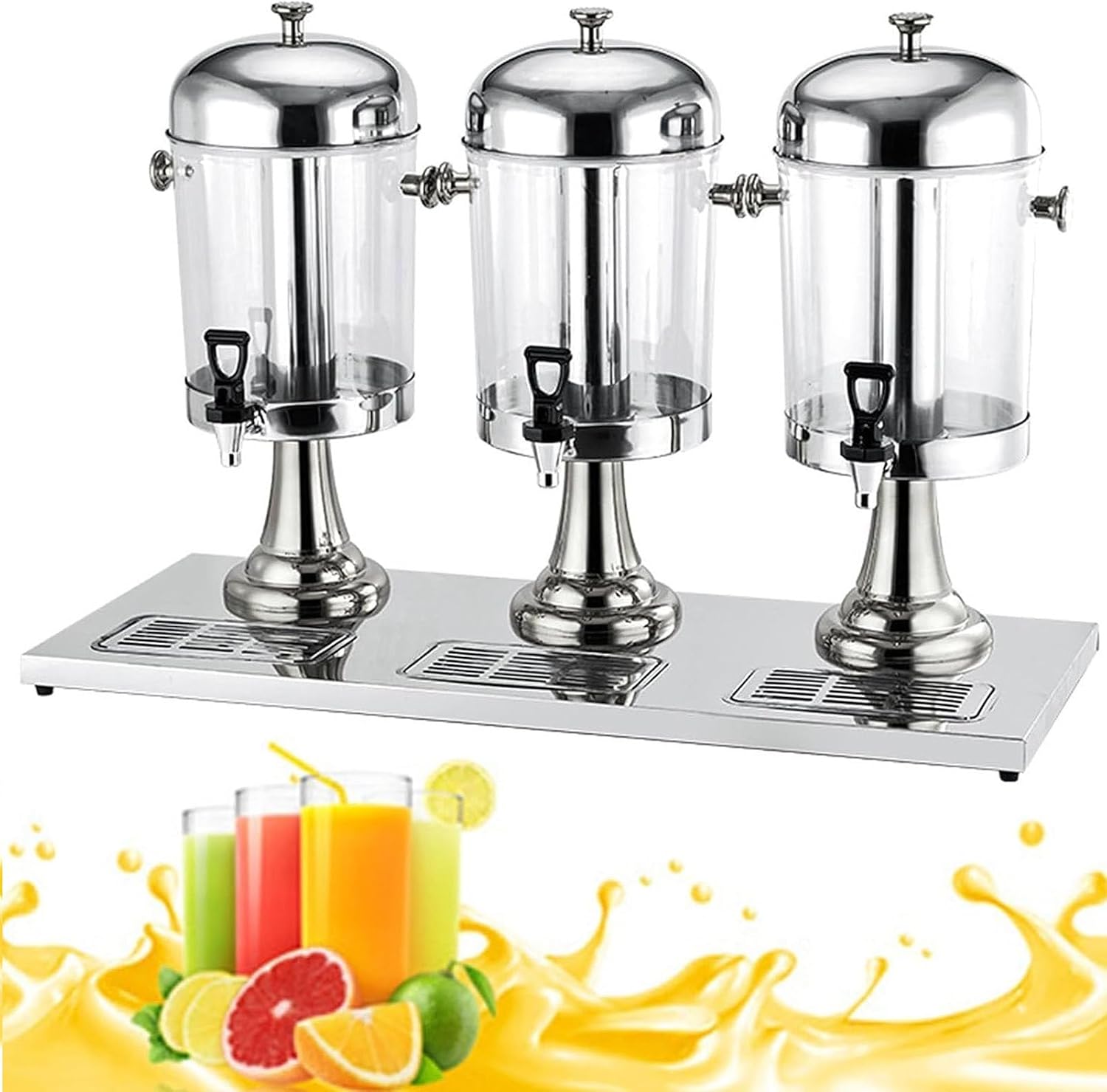 Cold and Hot Beverage Dispenser with Ice Container, Commercial 6.6 Gallon Stainless Steel Drink Dispensers Machine with Faucet for Hot Tea & Coffee, Cold Milk, Water, Juice,Silver