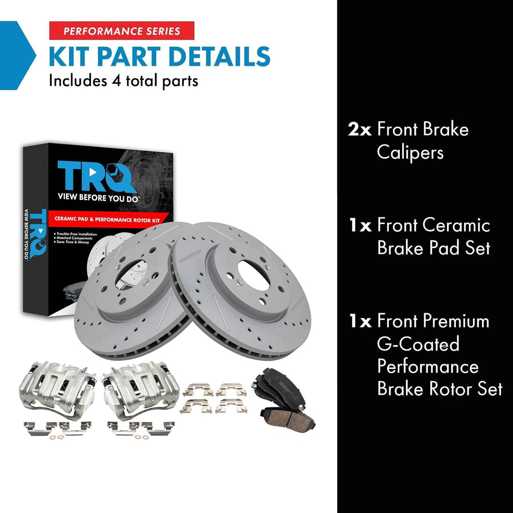 TRQ Front Brake Pad and Rotor Set Ceramic Drilled Slotted Coated Rotors Calipers Compatible with 2005-2010 Honda Odyssey