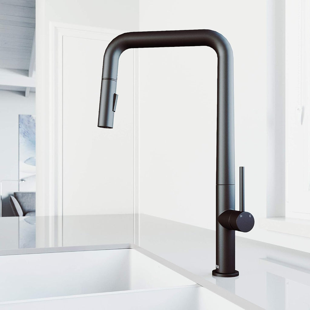 VIGO Parsons 18'' H Single Handle Pull-Down Sprayer Kitchen Faucet in Matte Black-VG02031MB