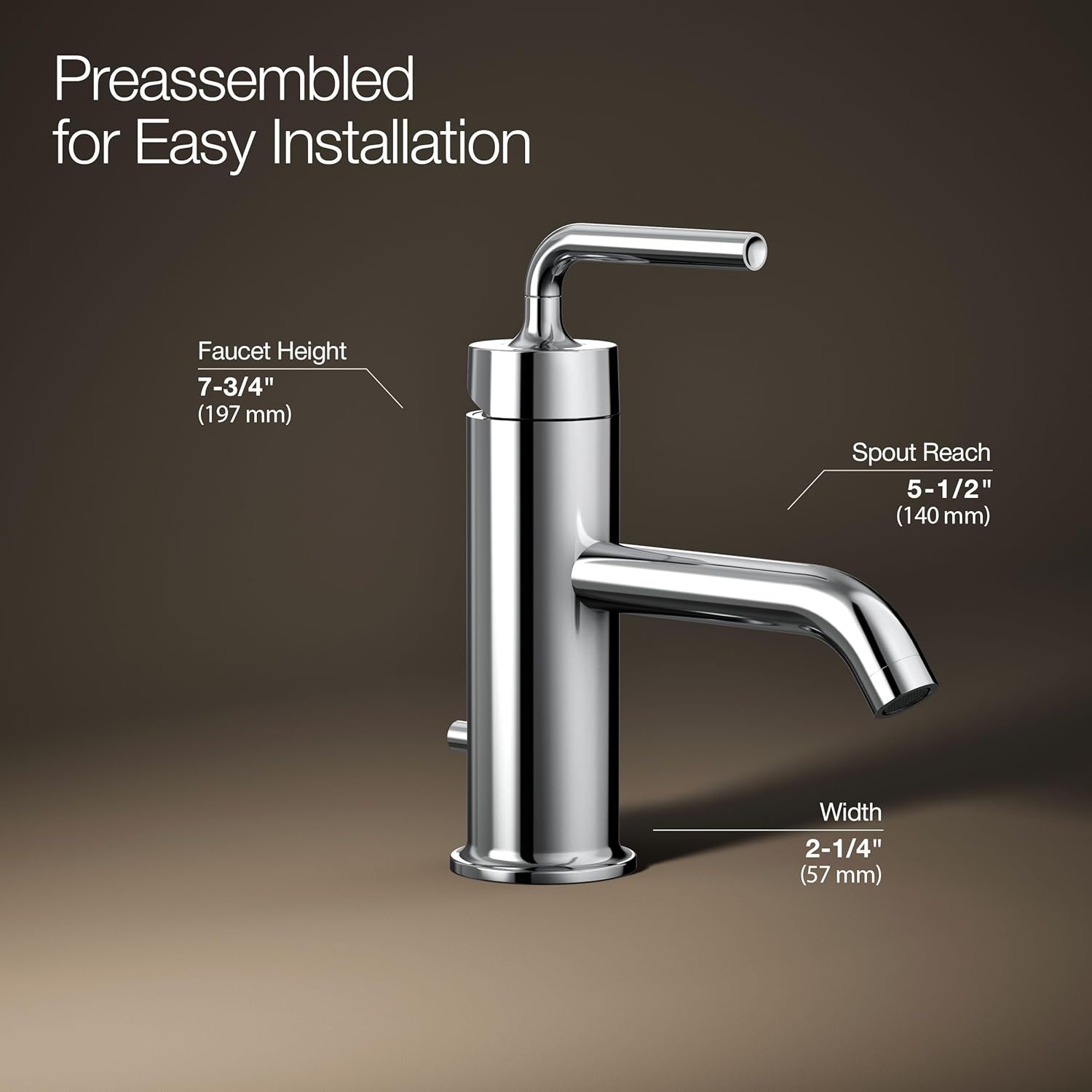KOHLER K-14402-4A-CP Purist® Single-Handle Bathroom Sink Faucet, Straight Lever Handle, Bathroom Faucets, 1.2 GPM, Polished Chrome