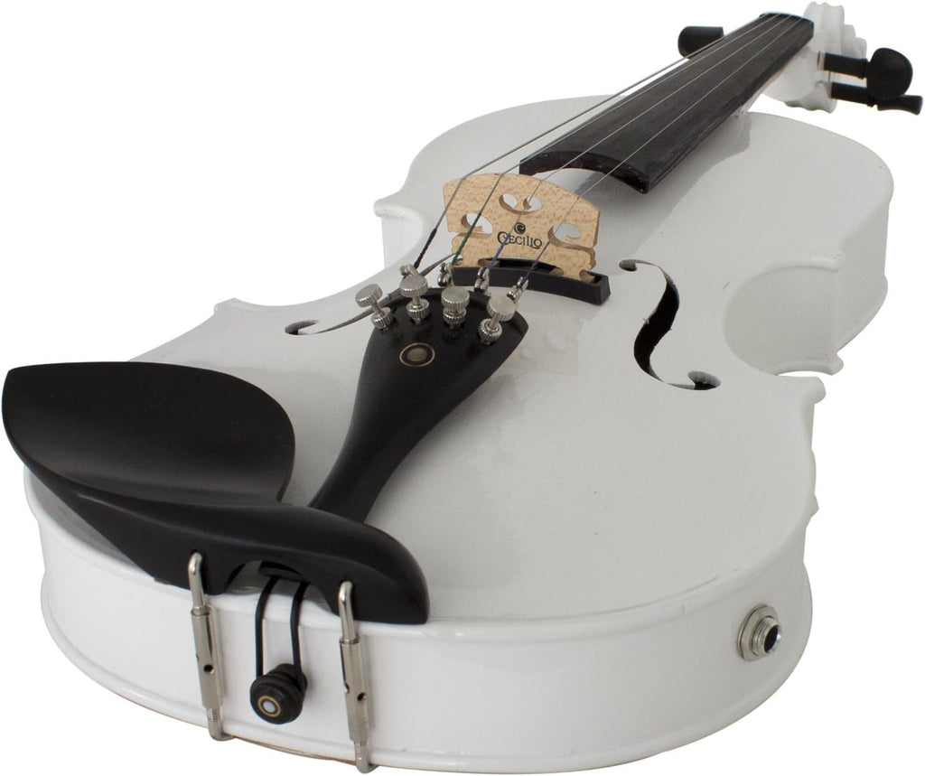 Cecilio 4/4 Full Size Acoustic & Electric Violin for Beginners & Professionals, Hand-Carved Solid Spruce Top, Ebony Fine Tuners, Full Set with Case, Bow, Rosin & AUX Cable (Pearl White)