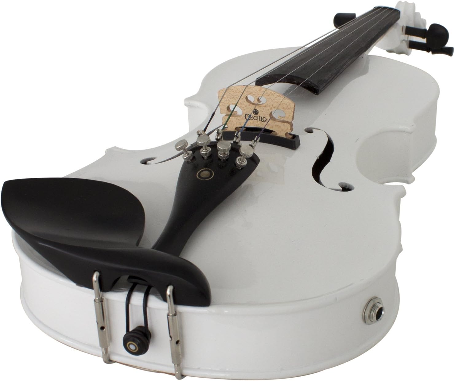 Cecilio 4/4 Full Size Acoustic & Electric Violin for Beginners & Professionals, Hand-Carved Solid Spruce Top, Ebony Fine Tuners, Full Set with Case, Bow, Rosin & AUX Cable (Pearl White)