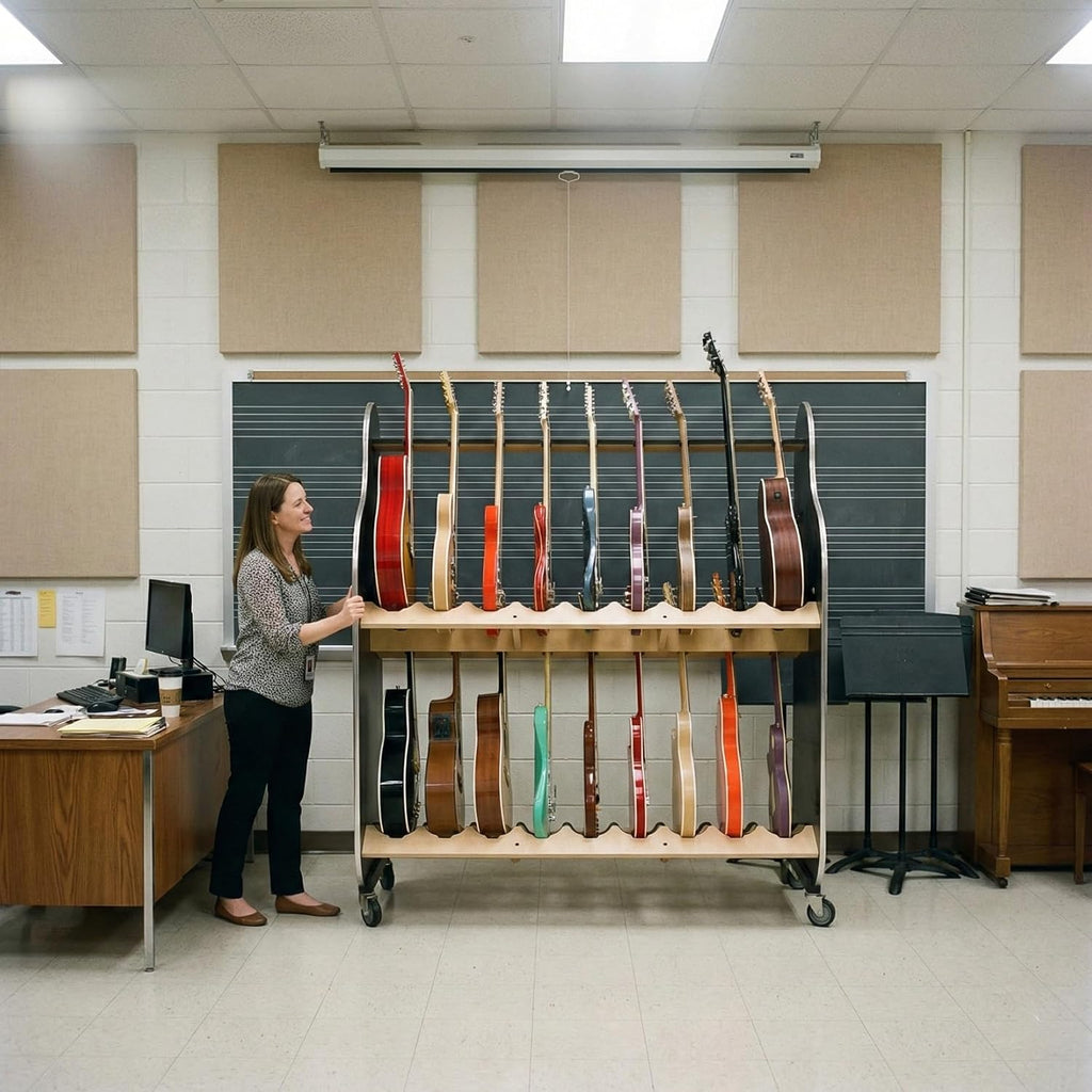 A&S Crafted Products Double-Stack 2-Tier Electric Guitar Rack - The Session-Pro | With Heavy-Duty Wheels and Holds 18 Instruments | Made in U.S.A.