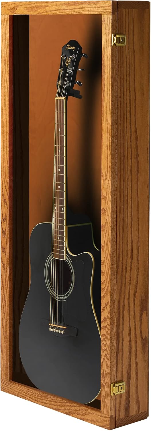 PENNZONI Acoustic Guitar Display Case - Acrylic Acoustic Guitar Case - Guitar Display Case Wall Mount, Guitar Wall Case Made from Hardwood Frame & Clear Acrylic | Natrual Oak