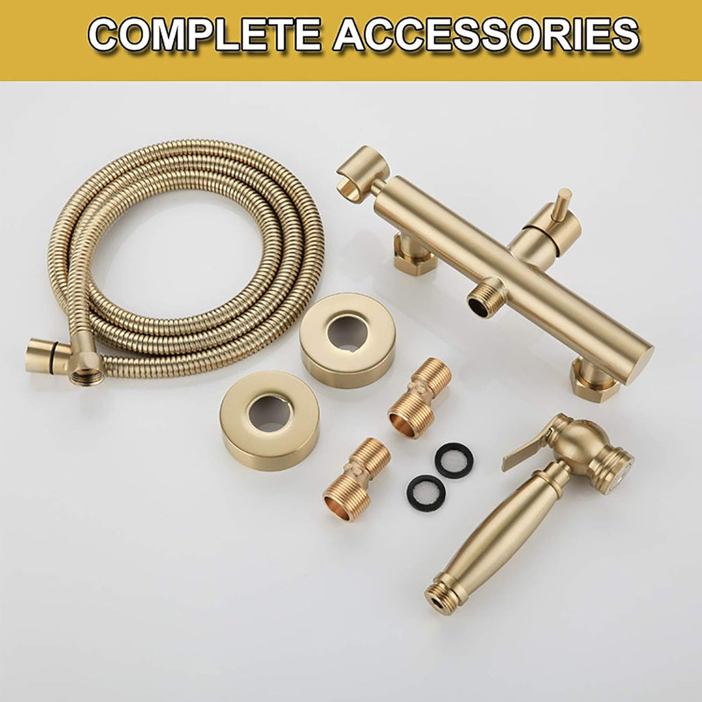 Handheld Bidet Sprayer for Toilet, Brushed Gold Kit Wall Mounted Brass Bathroom Cloth Diaper Set with Hot and Cold Water for Personal Hygiene,15 cm(15 cm)