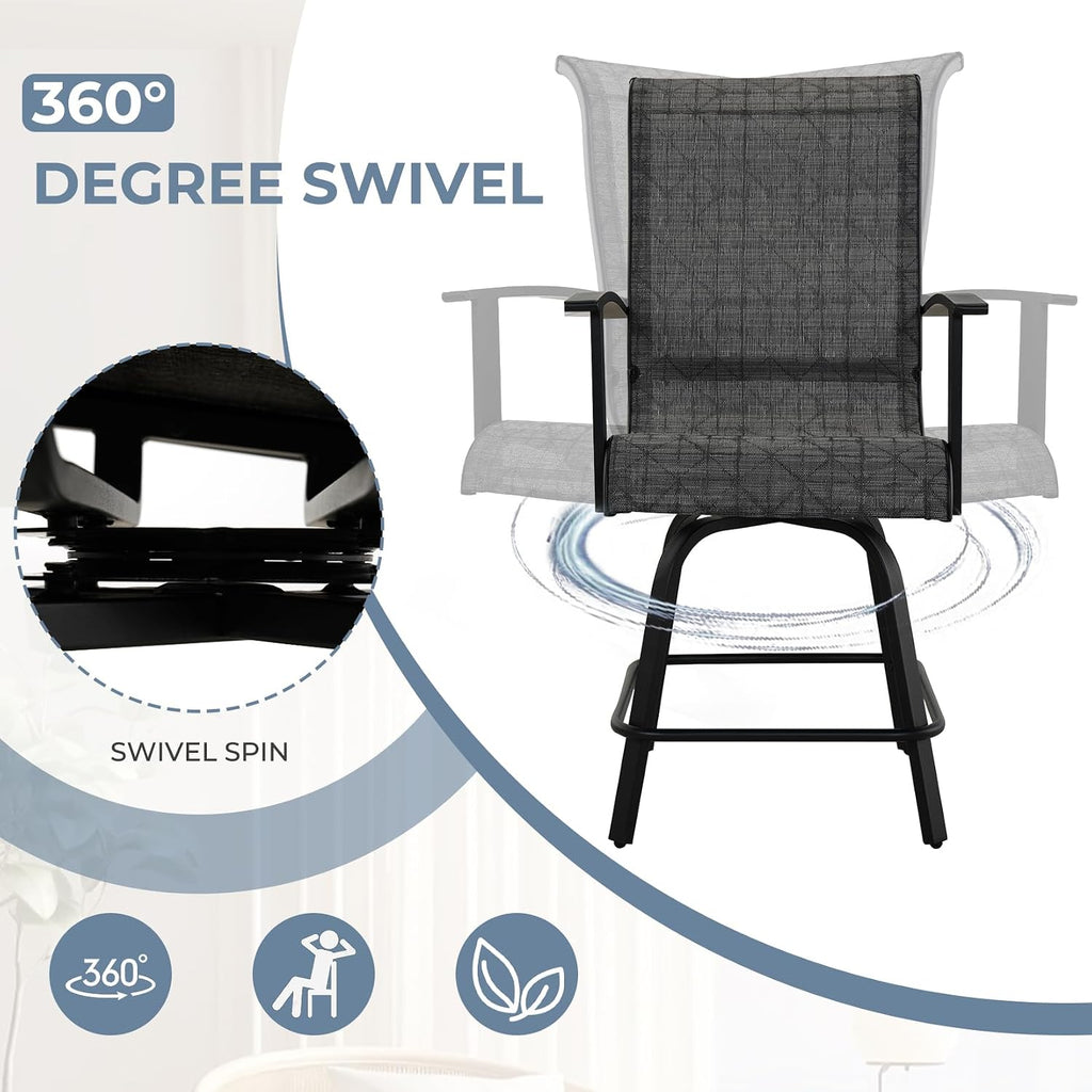 Grand patio 5-Piece Counter Height Patio Bar Set, Swivel Bar Stools and Faux Wood Grain Dining Table with Ice Bucket for Outdoor Kitchen Bistro Small Space Restaurant, Black&Grey Plaid