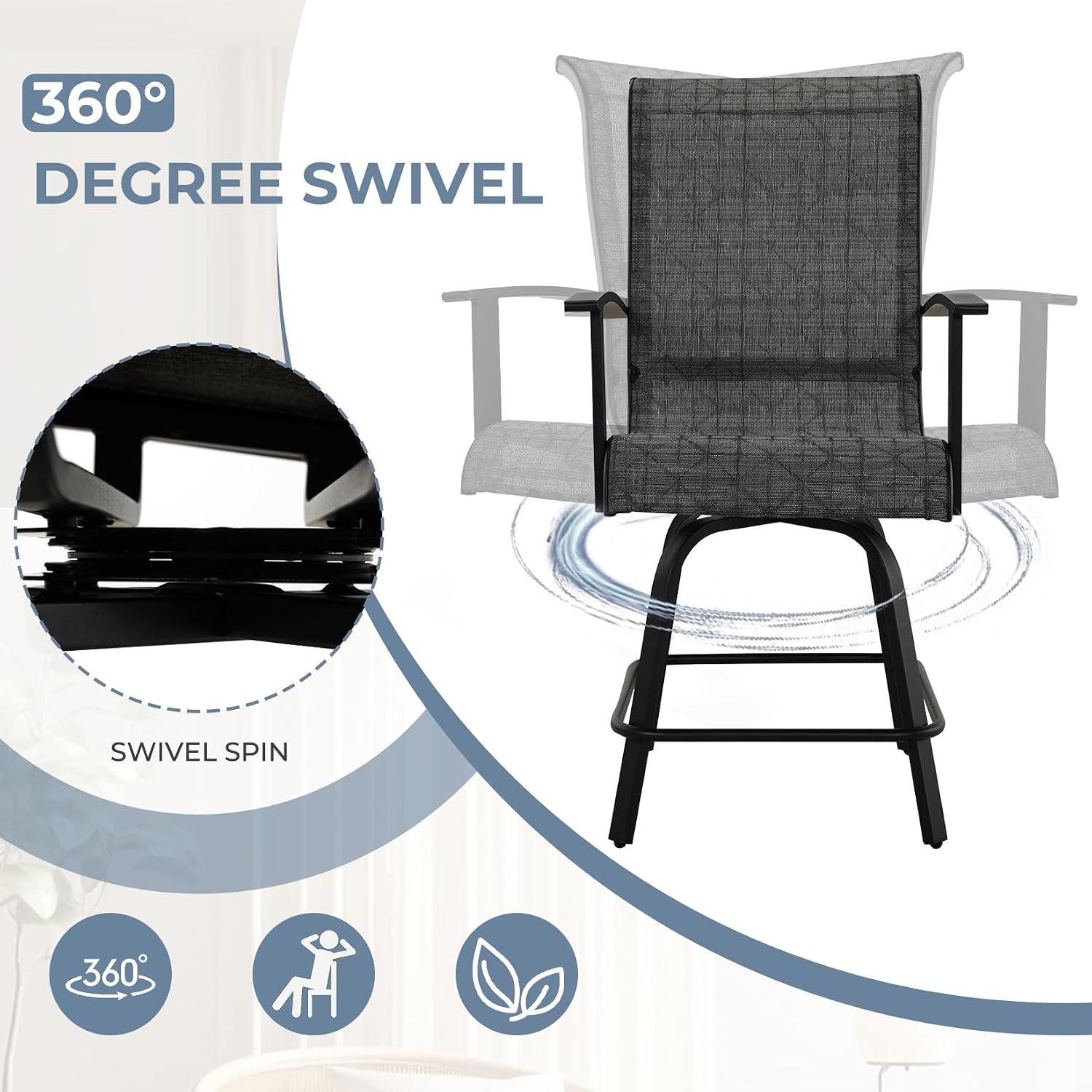 Grand patio 5-Piece Counter Height Patio Bar Set, Swivel Bar Stools and Faux Wood Grain Dining Table with Ice Bucket for Outdoor Kitchen Bistro Small Space Restaurant, Black&Grey Plaid