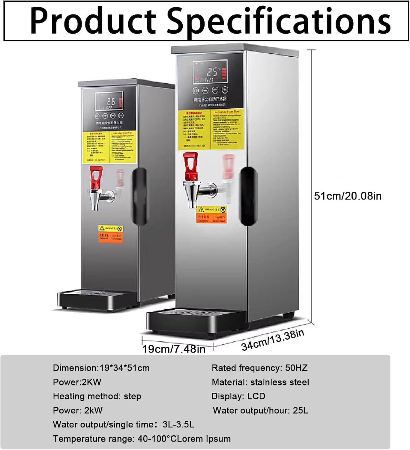 Water Boiler, Stepping Type Boiling Water Machine, Hot Water Dispensers, with Digital Temperature Display and Timer, for Coffee, Tea (Black 25l)