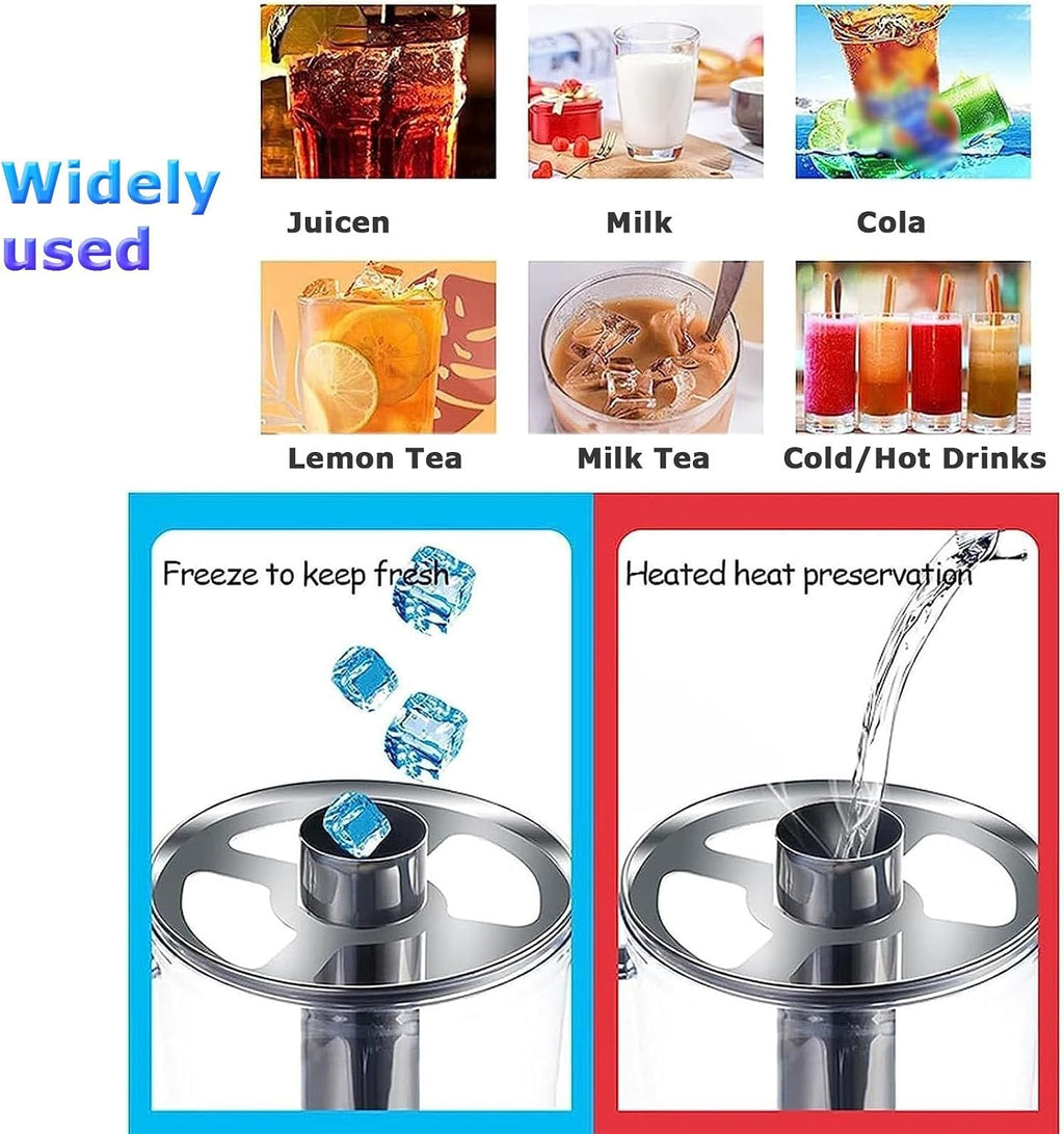 Cold and Hot Beverage Dispenser with Ice Container, Commercial 6.6 Gallon Stainless Steel Drink Dispensers Machine with Faucet for Hot Tea & Coffee, Cold Milk, Water, Juice,Gold