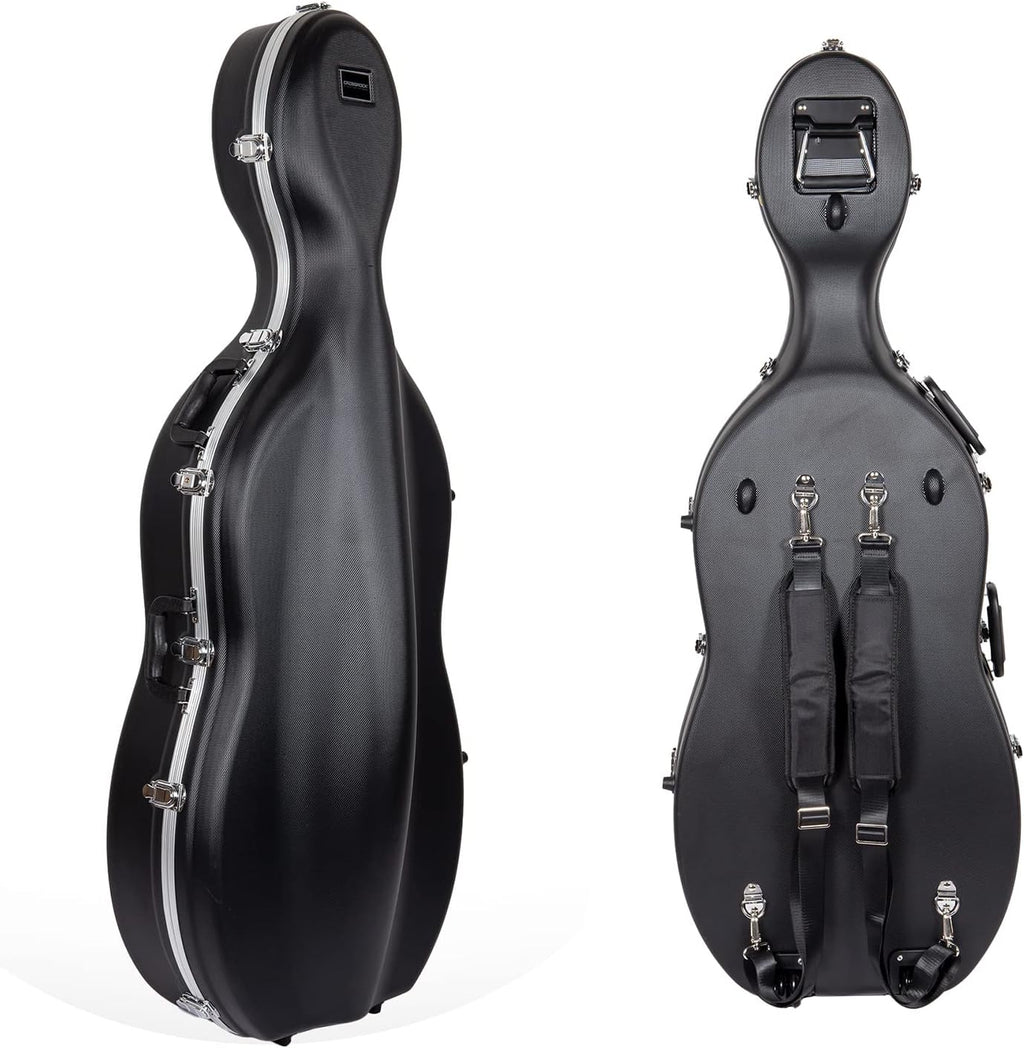Crossrock ABS Cello Case for 4/4 or 3/4 Size | Matte Black Diamond Texture, Lightweight Shell with Wheels – Built for Daily Transport & Student Use