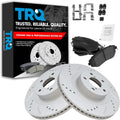 TRQ Performance Front Ceramic Brake Pad and Rotor Set Drilled Slotted Coated Compatible with 14-18 Subaru Forester 2.5i 11-14 Subaru Impreza WRX 13-14 Outback 2.5i 13-14 Legacy 2.5i