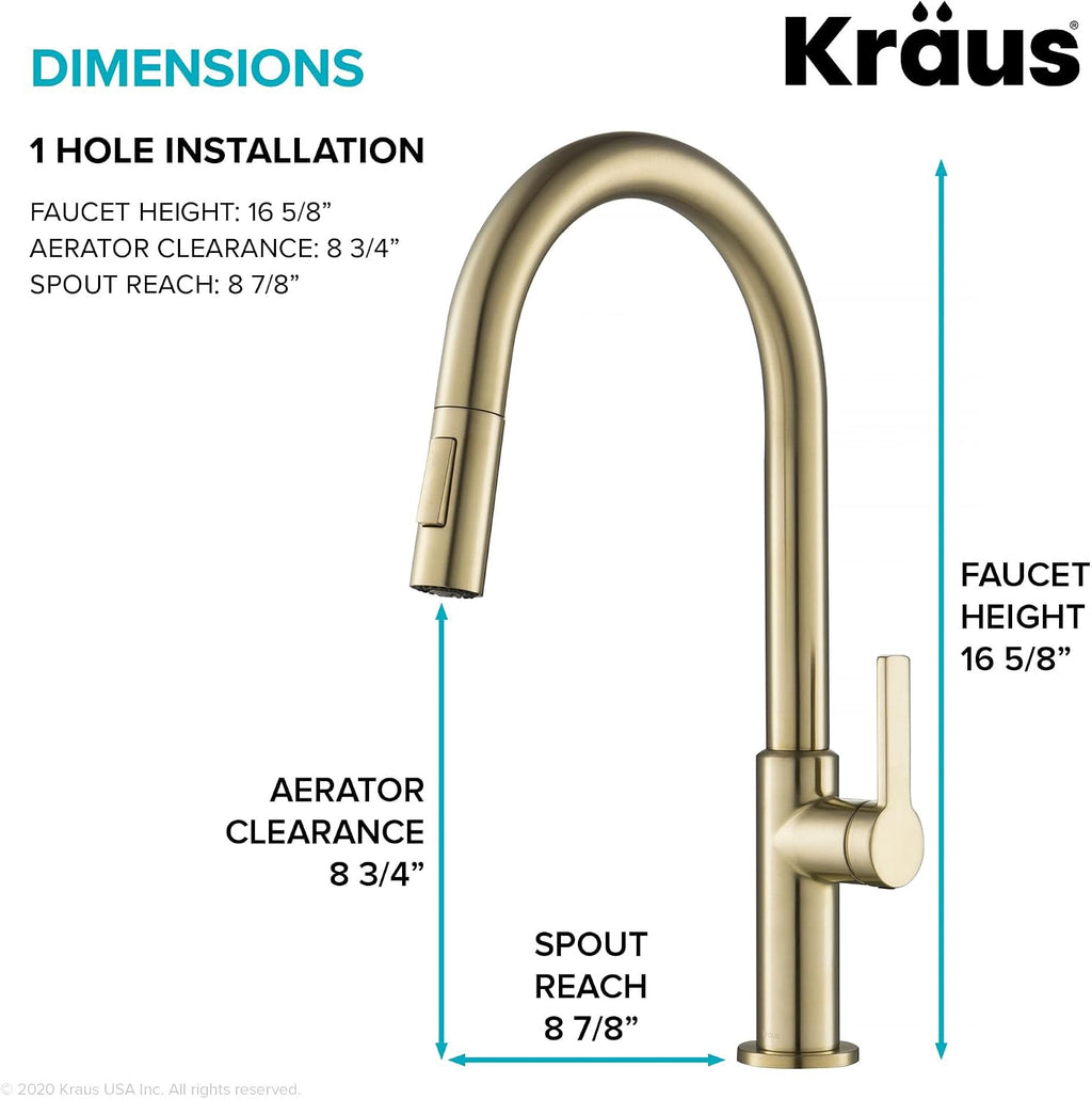 KRAUS Oletto Single Handle Pull Down Kitchen Faucet in Spot Free Antique Champagne Bronze, KPF-2820SFACB