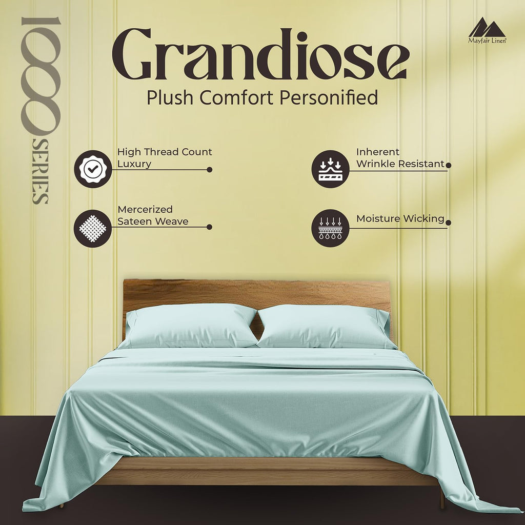 Mayfair Linen 100% Egyptian Cotton Split King Sheet Sets for Adjustable Bed - Luxury 1000 Series Grandiose Collection Split Top King Sheet Set (5 PC, Sea Foam), 16' Deep Pocket Soft Hotel Sheets