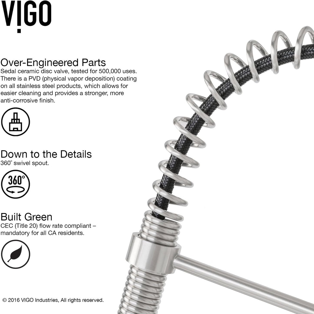 VIGO Brant 19'' H Single Handle Pull-Down Sprayer Kitchen Faucet Set with Soap Dispenser in Stainless Steel-VG02003STK2