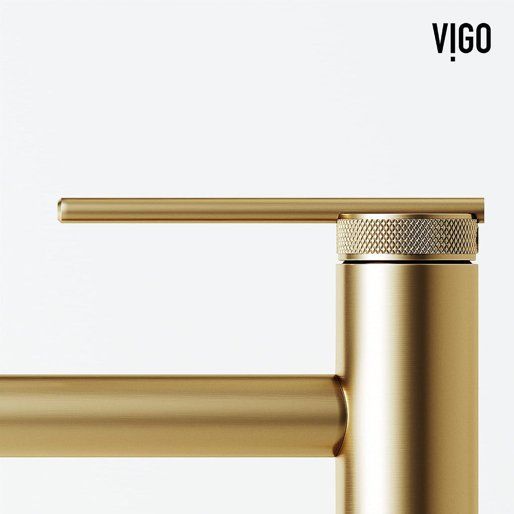 VIGO Sterling Single-Handle Single-Hole Mount Vessel Bathroom Sink Faucet, 11-Inch, Matte Brushed Gold, Modern Design, Solid Brass, 1.2 GPM WaterSense & Ceramic Disc Valve, Corrosion-Resistant