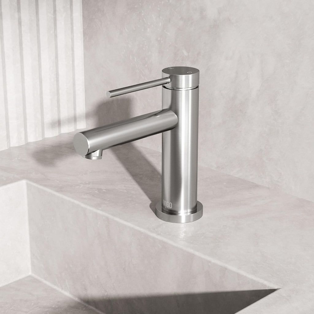 VIGO Jewel Single-Handle Single-Hole Mount Bathroom Sink Faucet, 6-Inch, Brushed Nickel, Modern Design, Solid Brass, 1.2 GPM WaterSense & Ceramic Disc Valve, Corrosion-Resistant