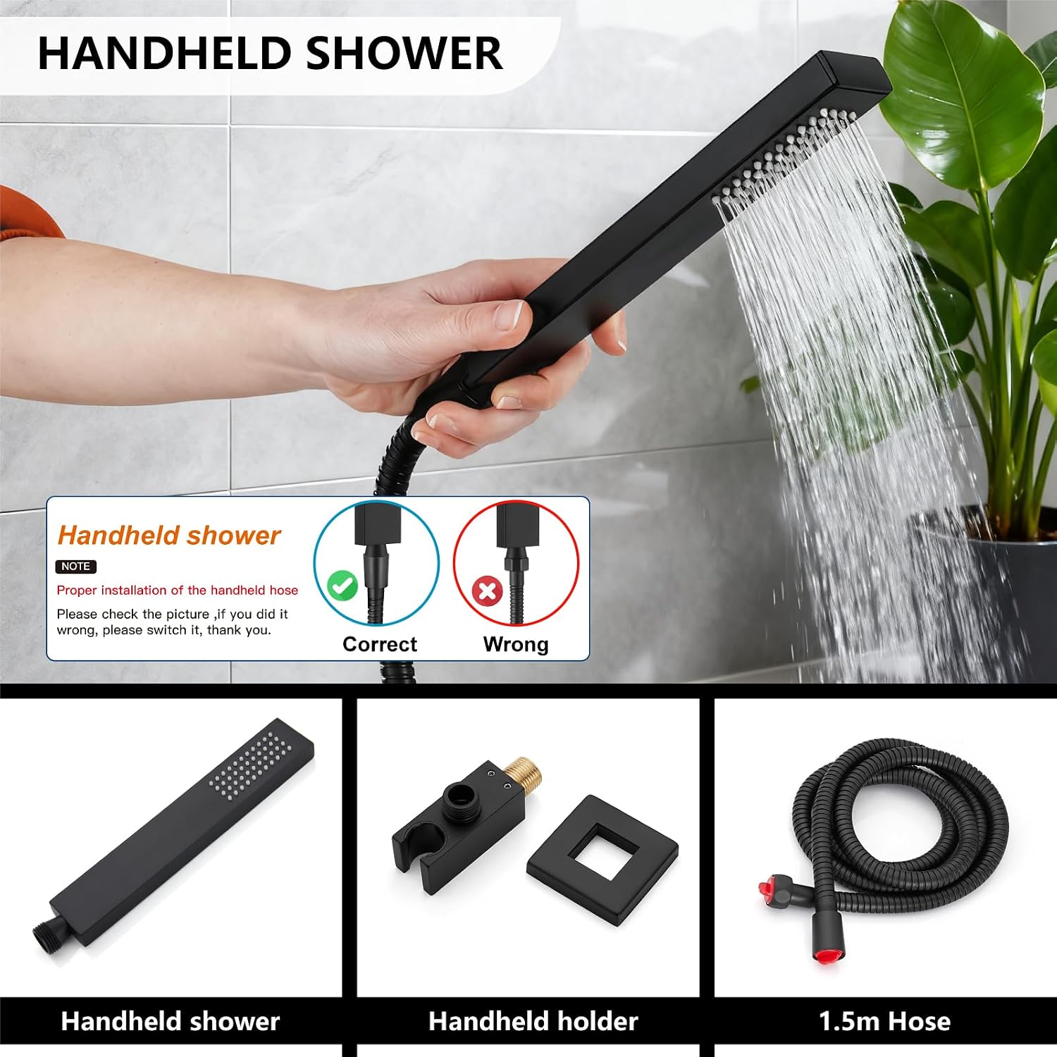 Midanya Rain Shower System Tub Shower Faucet Set Square Rainfall Waterfall Shower Head with Handheld Sprayer Tub Spout Combo Wall Mounted bathtub faucet set Rough-in Valve, 10 Inch Matte Black