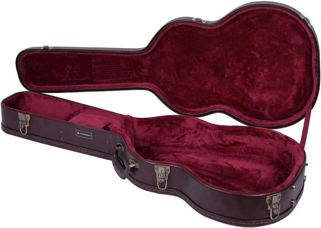 Crossrock Wooden Classical Guitar Case for 4/4 Full Size | Arched Top Design, Plush Interior, Metal Latches, Storage Compartment – Durable Hard Shell-Vintage Brown (CRW600CBR)