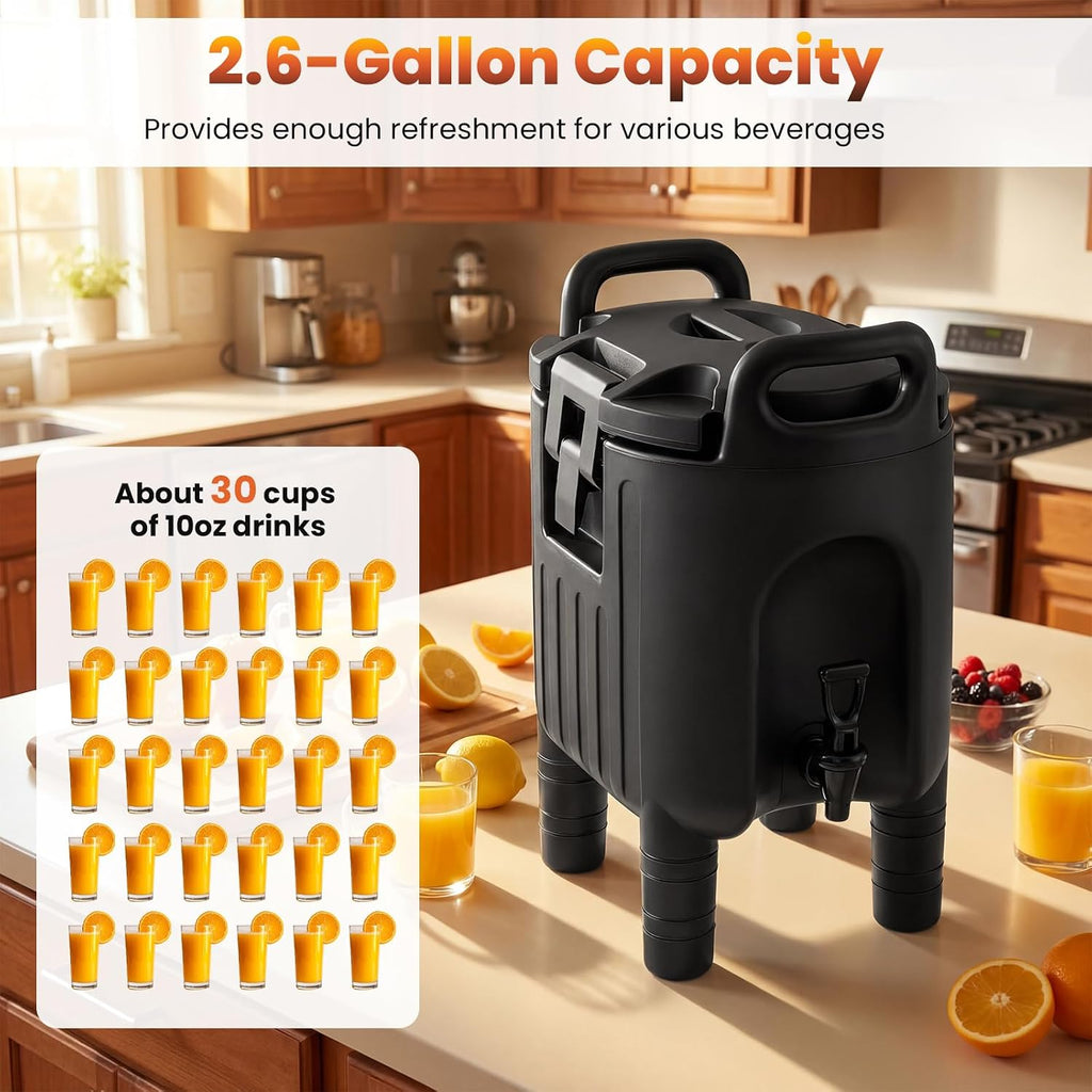 COSTWAY 2.6 Gal Insulated Beverage Dispenser, Commercial Coffee Tea Iced Thermal Drink Server w/Handles, Two-Stage Faucet, Hot and Cold Water Dispenser for Catering, Party & Restaurant Shop Event, 3