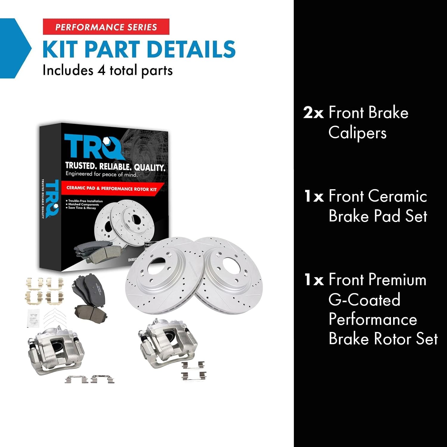 TRQ Performance Front Brake Pad and Rotor Set Ceramic Vented Coated Rotors Calipers Compatible with 2016 Kia Optima