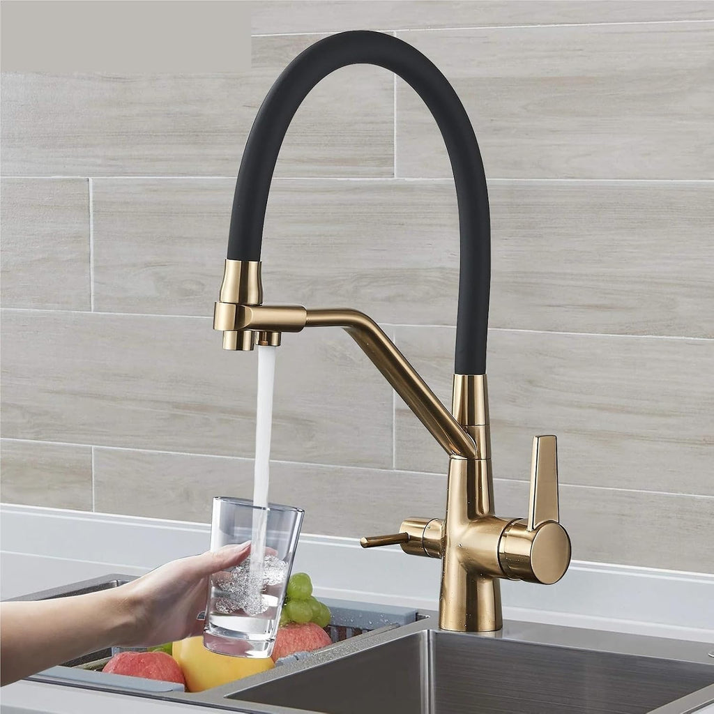 Filter Kitchen Faucet 360 ° Rotation Purification Kitchen Tap Household Sink Washing Faucet(Brushed gold)