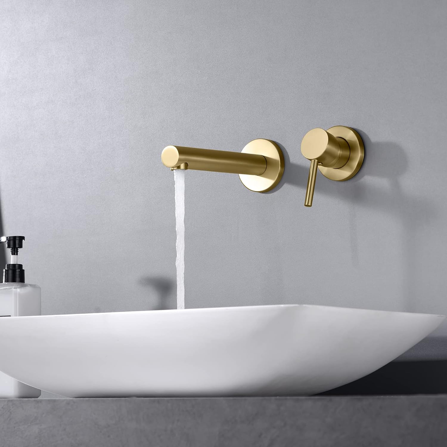 SUMERAIN Brushed Gold Bathroom Faucet Brass Wall Mount Faucet Single Handle with Rough in Valve
