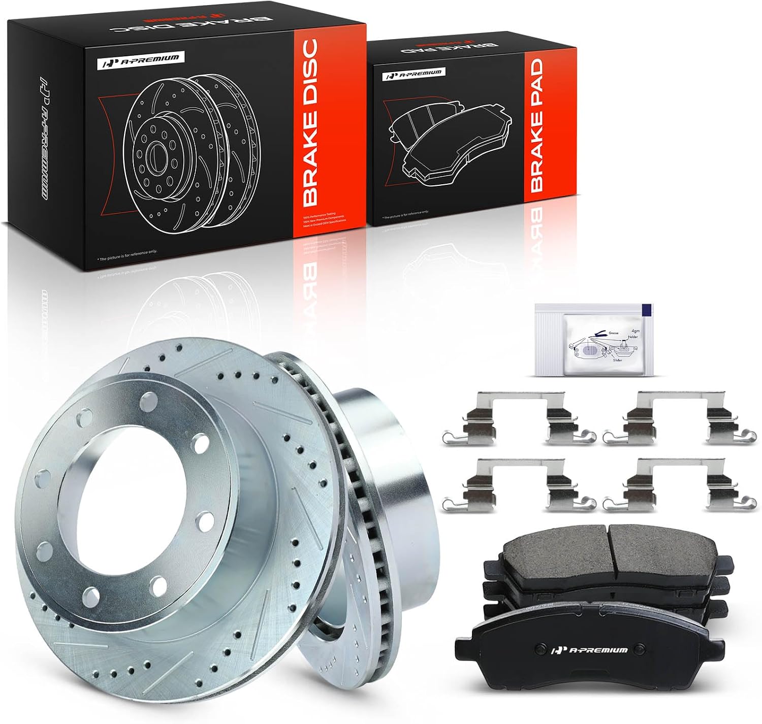A-Premium 12.83 inch(326 mm) Rear Drilled and Slotted Disc Brake Rotors + Ceramic Pads Kit Compatible with Select Ford Models - Excursion 00-05, For F-250 Super Duty 99-04, For F-350 Super Duty 99-04