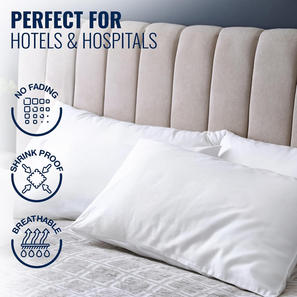Bulk 72 Pack White King Pillowcases 21x33 — Premium T-200 Poly Cotton Pillow Covers with Envelope Closure — Economical Pillow Cases for Hotels, Hospitals & Airbnb