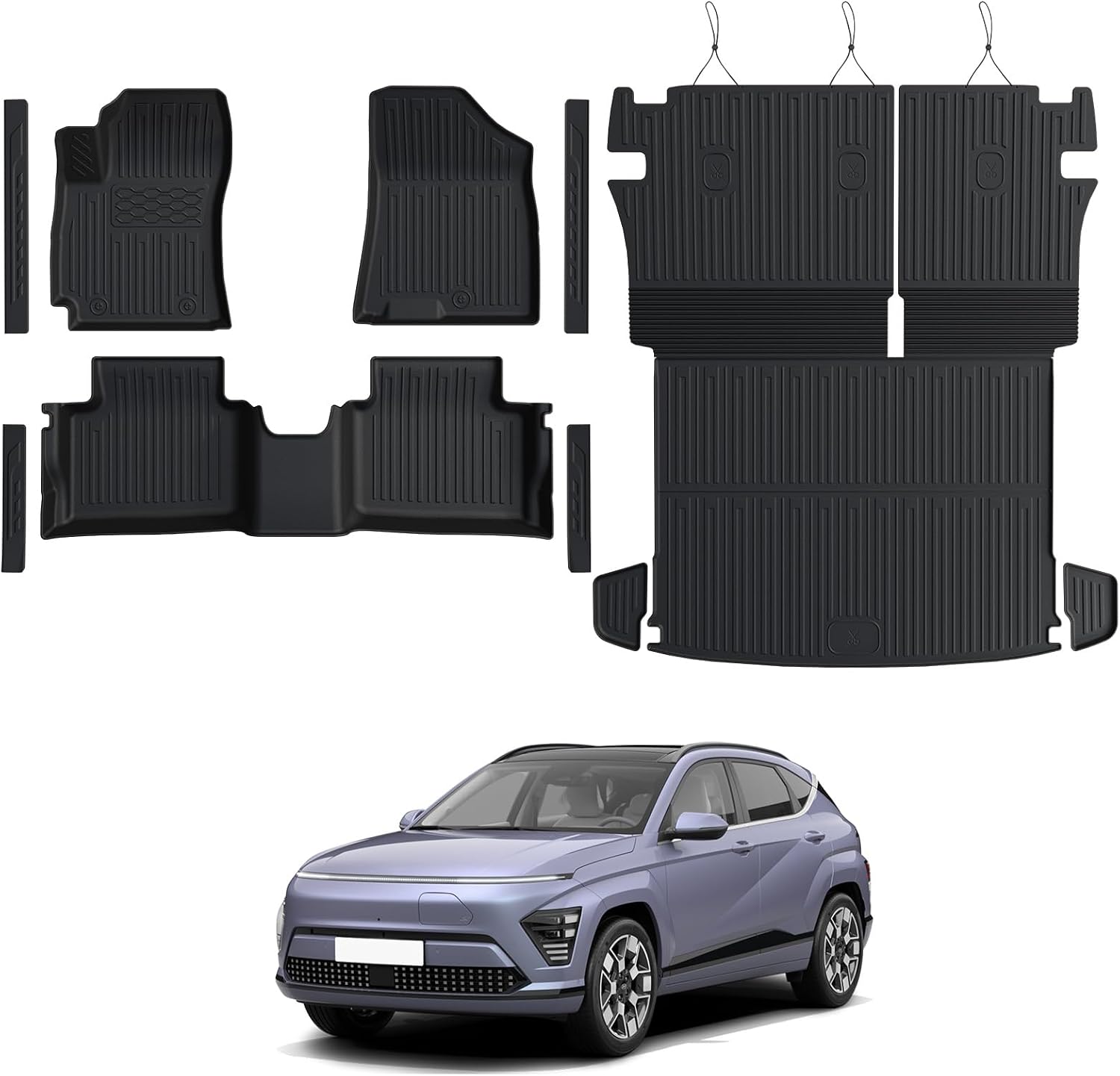 Floor Mats for Hyundai Kona Gas 2024-2026, All Weather Floor Mats Trunk Cargo Liner with Backrest Protectors and Door Sill Guards Accessories, Full Coverage Set