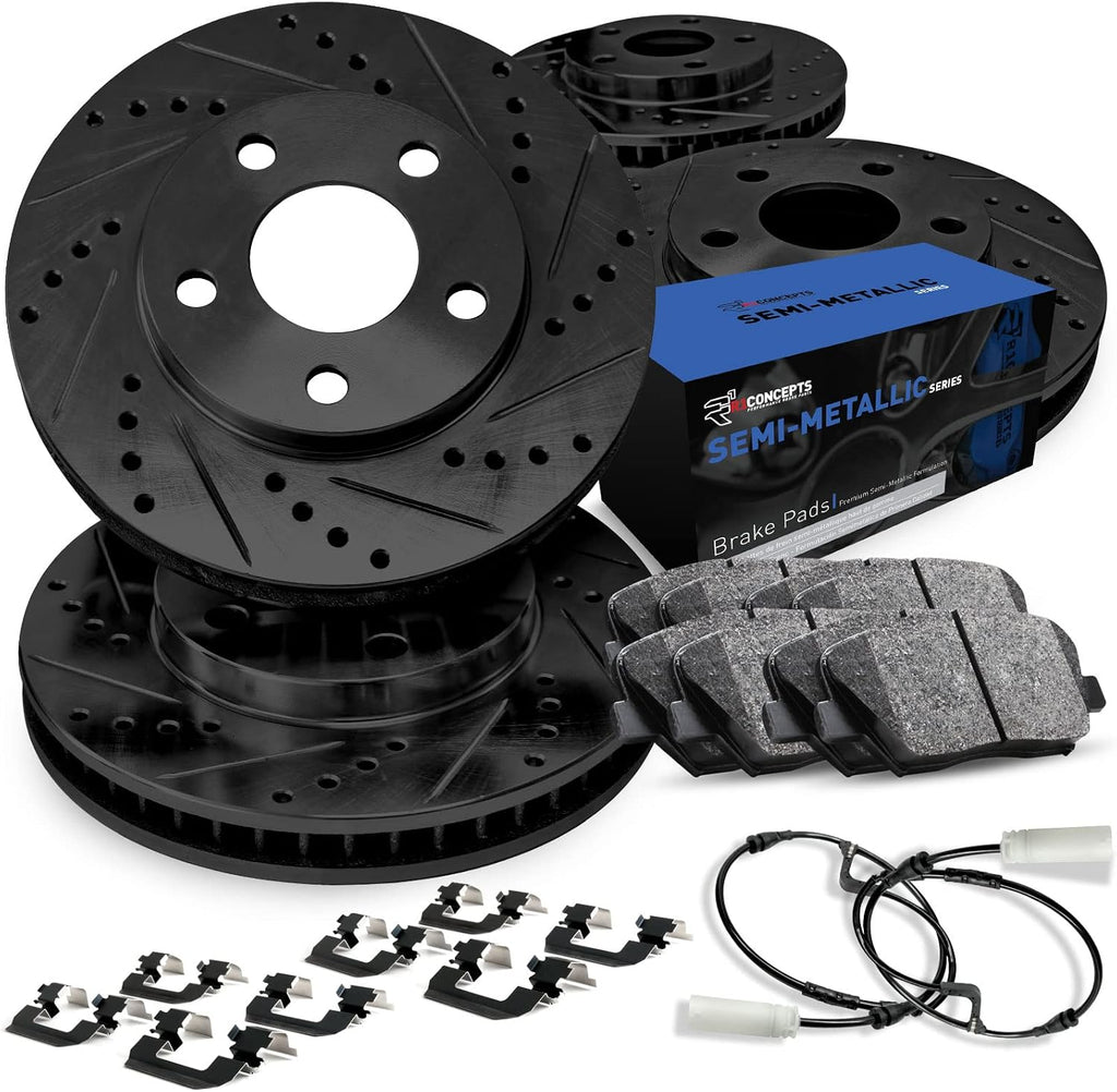 R1 Concepts Front and Rear Brake Kit Fits 2016-2022 Mercedes-Benz Metris| Semi Met Pads, Drilled Slotted Rotors| Hardware, Sensor Wire| 11.8' Front & 11.8' Rear