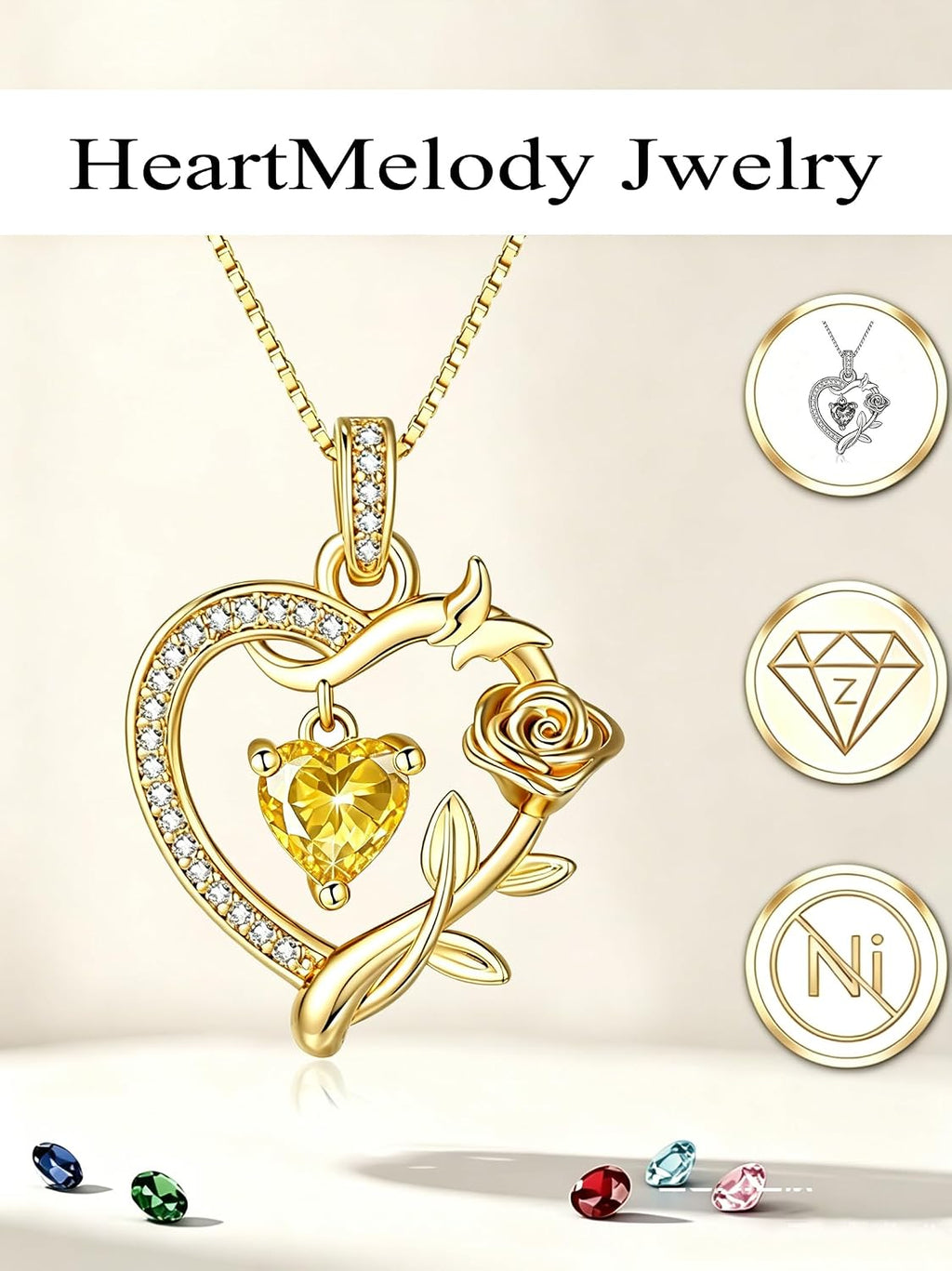 HeartMelody Heart Necklaces for Women Gold,14k 18K White Gold Plated Dainty Rose Butterfly Necklace with Garnet Birthstone Pendant Necklace Everyday Jewelry Birthday Christmas Gifts for Women Mom Her