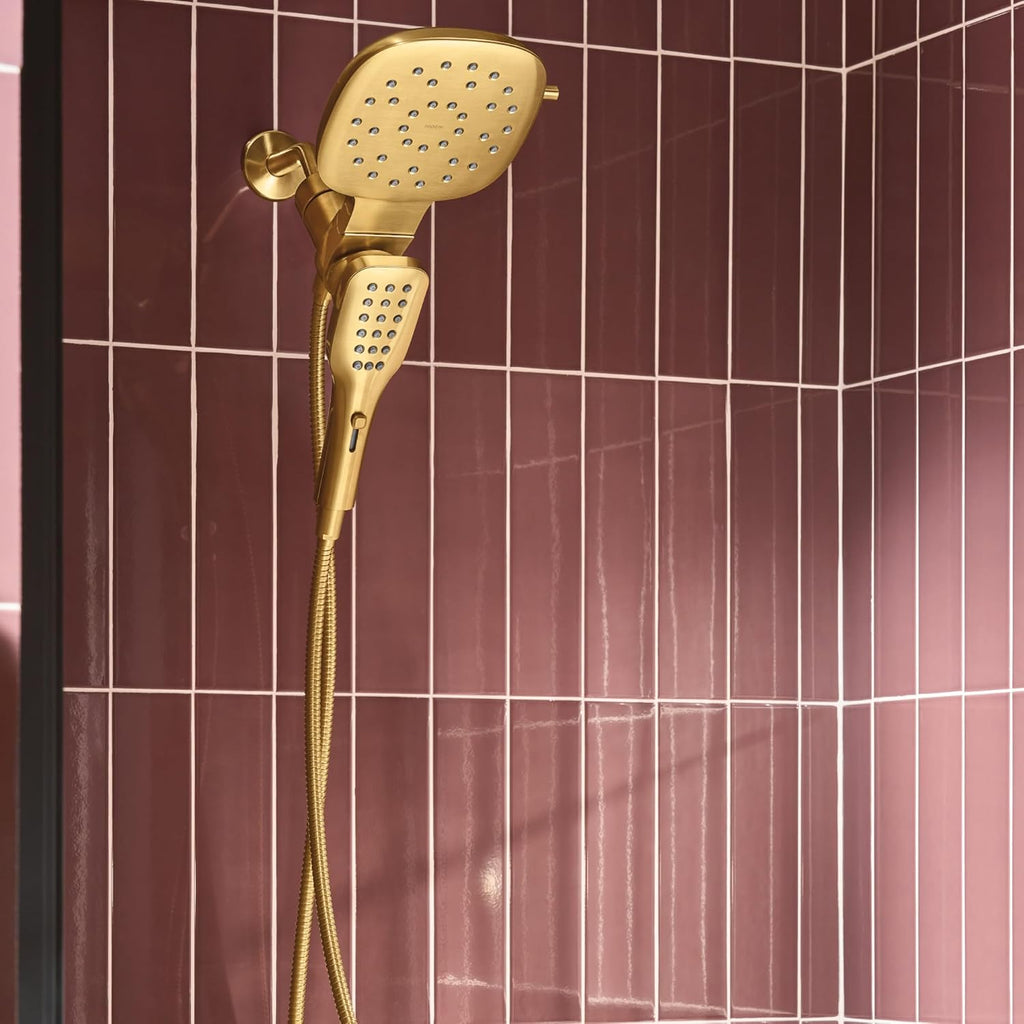 Moen Verso Brushed Gold Infiniti Dial Square Rain Shower Head with Detachable Hand Shower Combo, 7-Inch Spray Head, 220C5BG