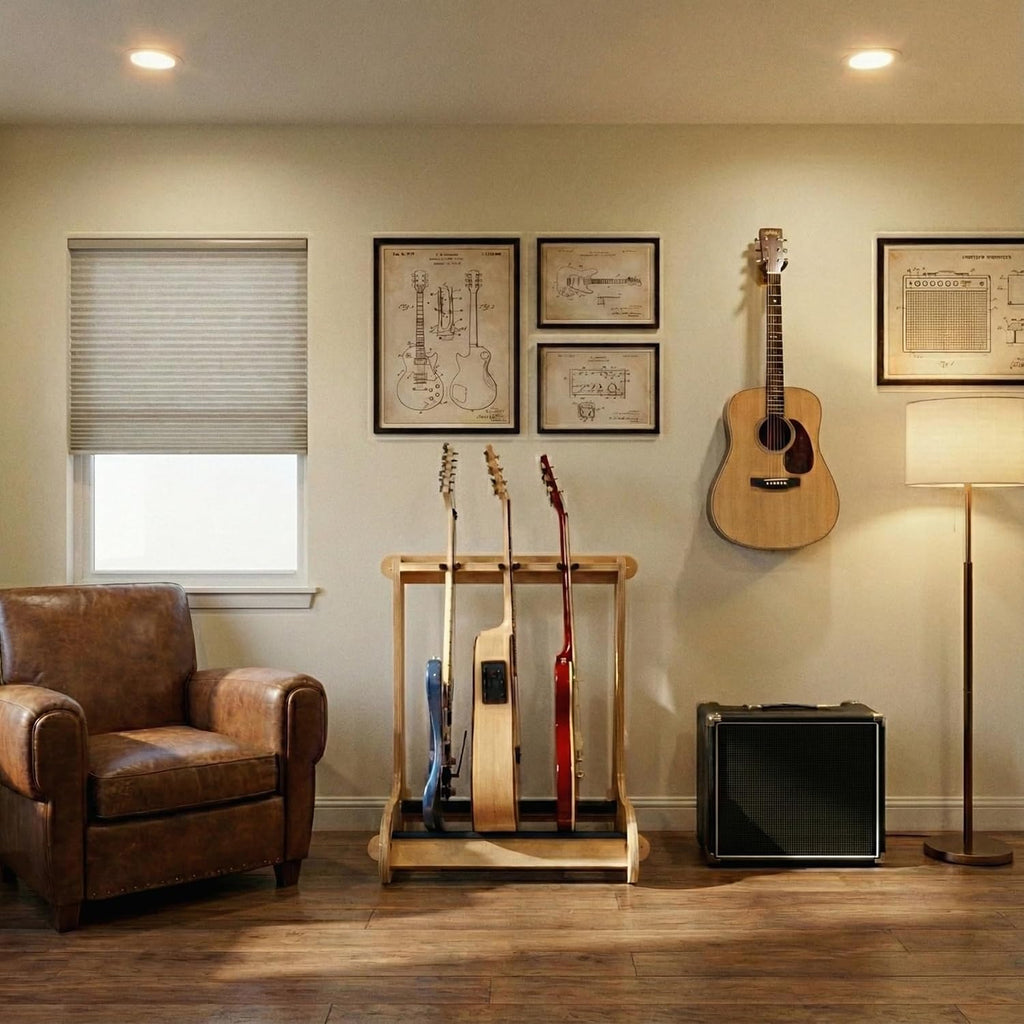 A&S Crafted Products Guitar Stand for 3 Acoustics or Electrics | The VersaRack | Solid Wood Rack | Made in U.S.A.
