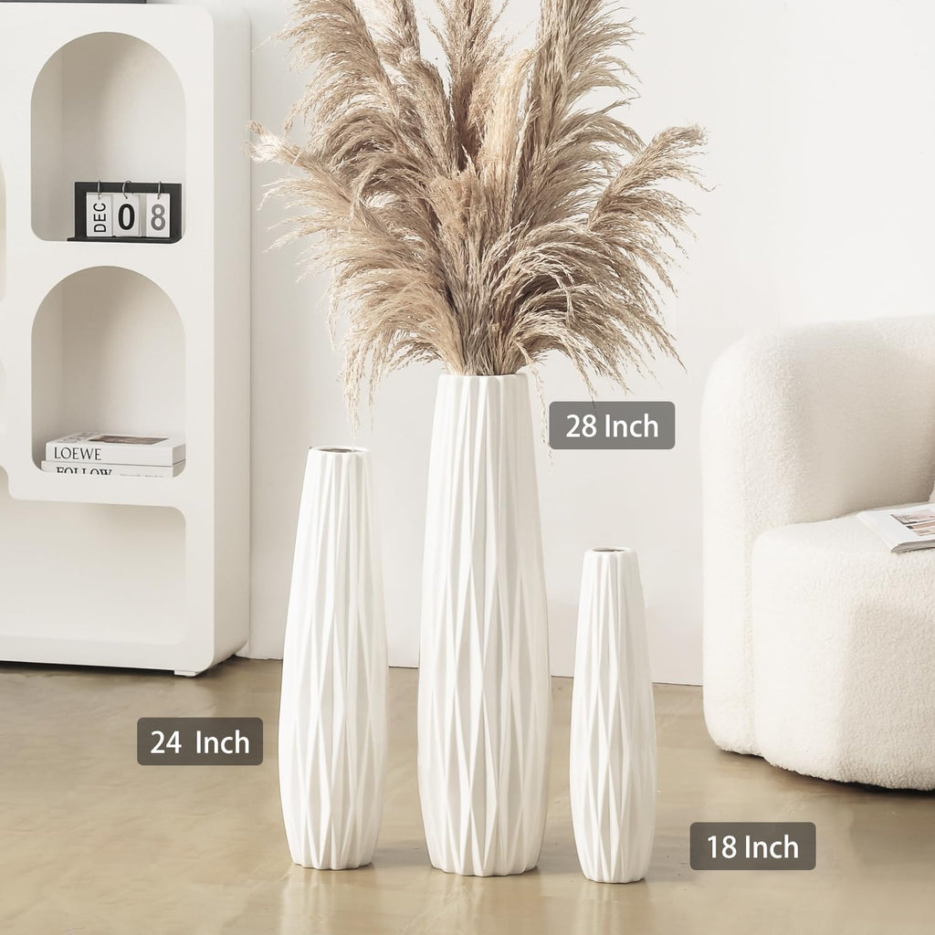 White Tall Floor Vase, 28' Ceramic Decorative Large Vases for Living Room Decor Home Office Bedroom, Modern Big Standing Flower Vase with Glossy Glaze