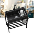 Utility Sink with Cabinet, Freestanding Stainless Steel Single Bowl Kitchenette Sink,Prep Laundry Tub, for Garage, Outdoor, Kitchen, Commercial, Workshop, Pet Wash Station, Includes Faucet, Black (Si